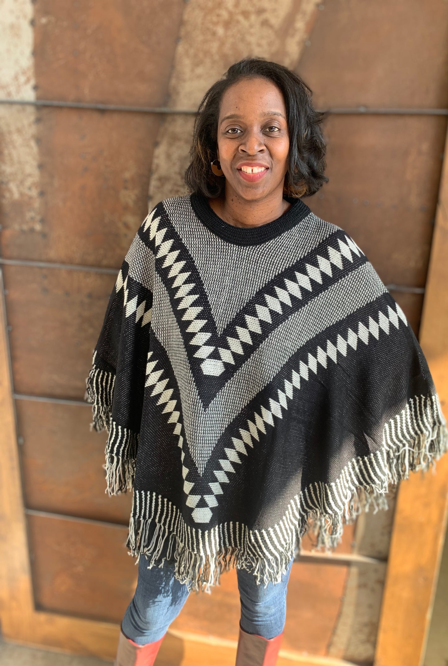 Crewneck Fringe Poncho